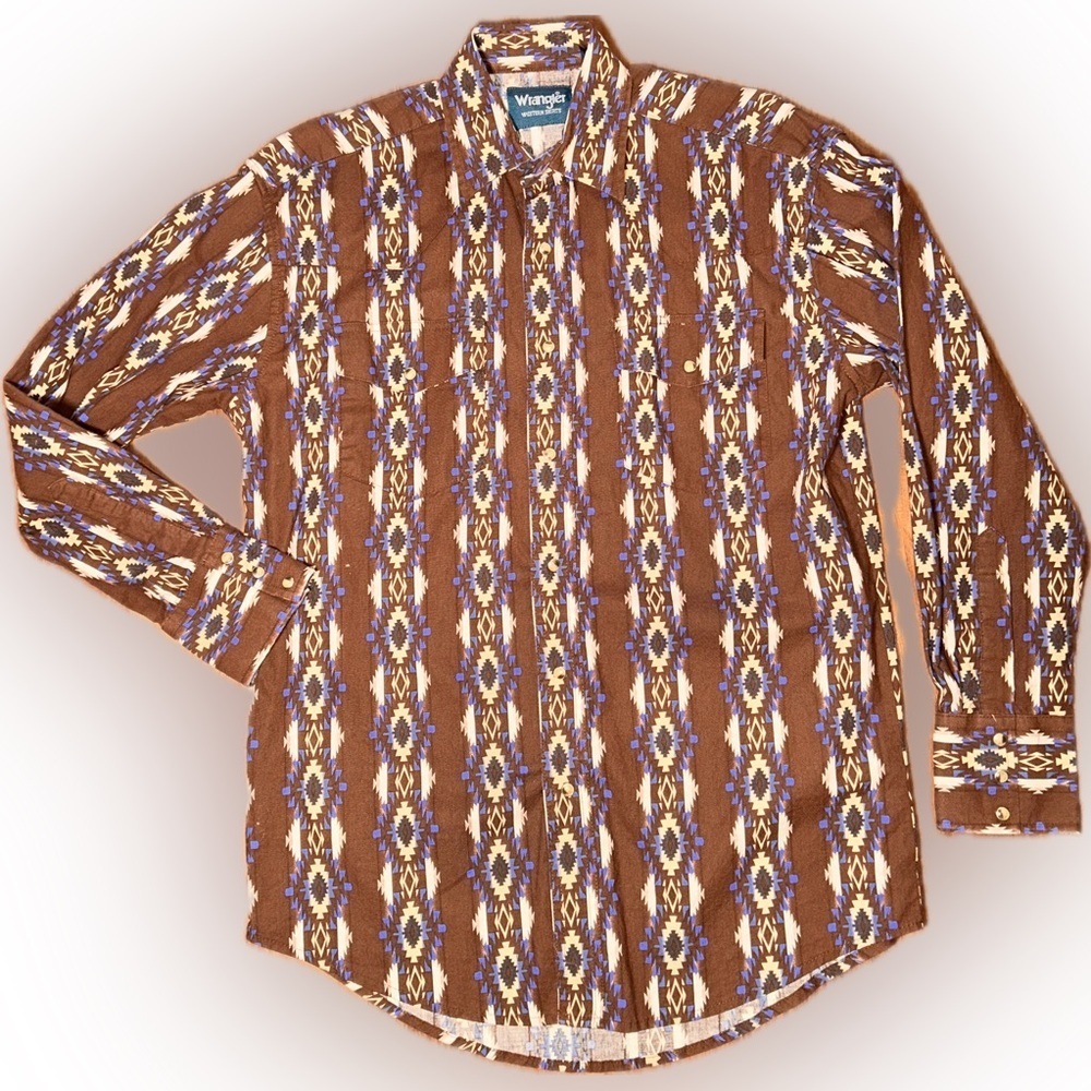 Vintage Syle Wrangler South Western Aztec Tribal Cowboy Patterned Snap  Shirt M